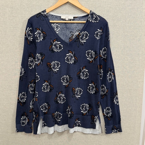 LOFT Floral Split Hem Sweater Large - Picture 1 of 7